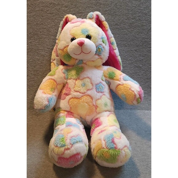 Build a Bear Flower Fun Bunny Plush Rabbit Stuffed Animal Pink Multicolor 16" - Picture 1 of 5
